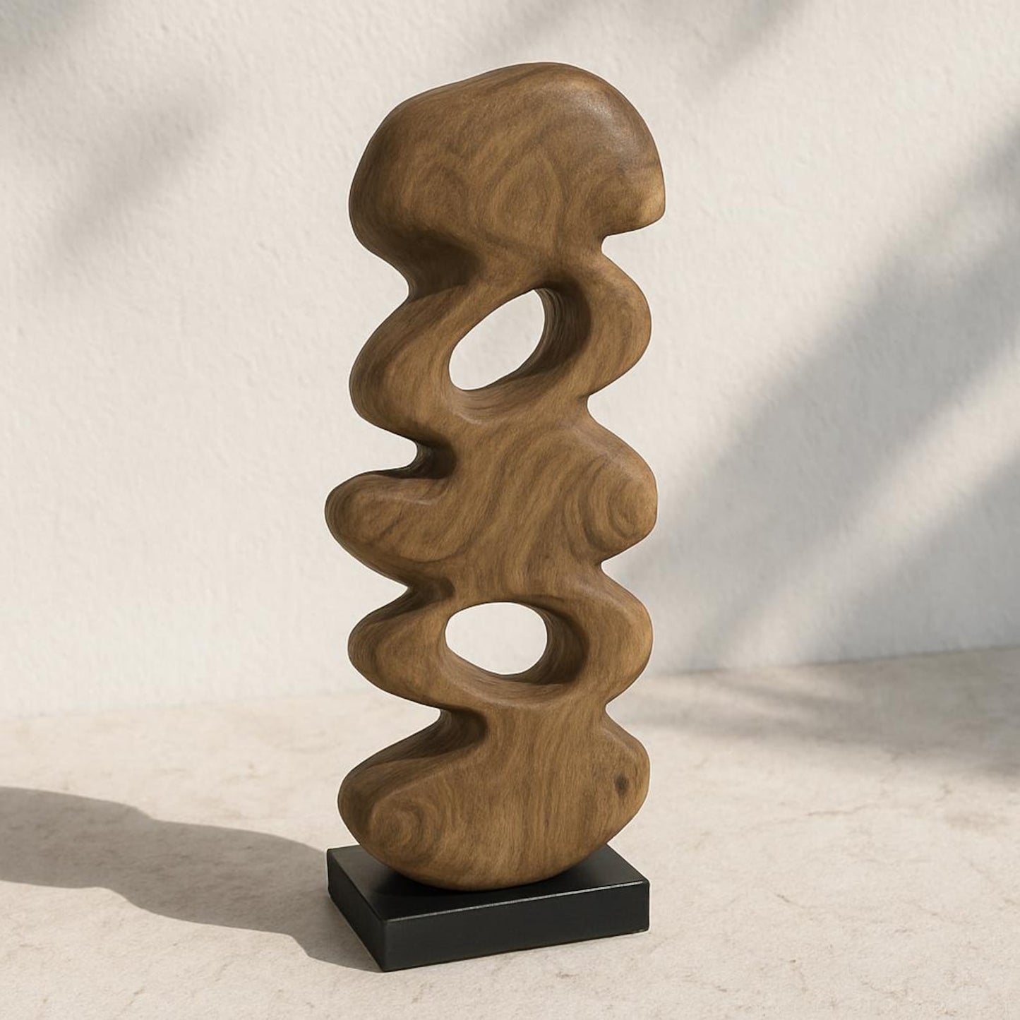 Abstract Wood Sculpture with Black Base