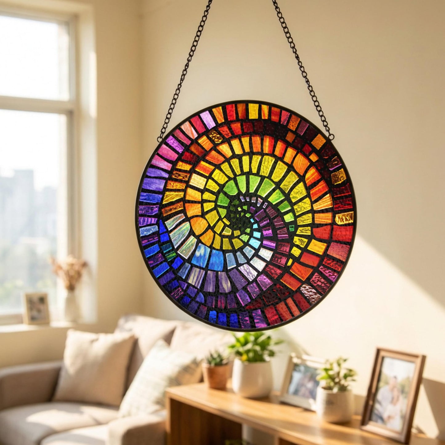 Rainbow Spiral Mosaic Glass Suncatcher