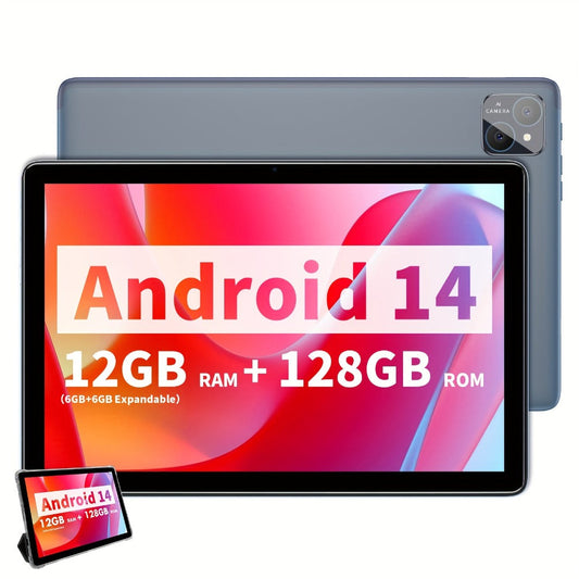 VASOUN 10.1-Inch Android 14 Tablet with 12GB Memory, 128GB Storage, Dual SIM Slots and Protective Case