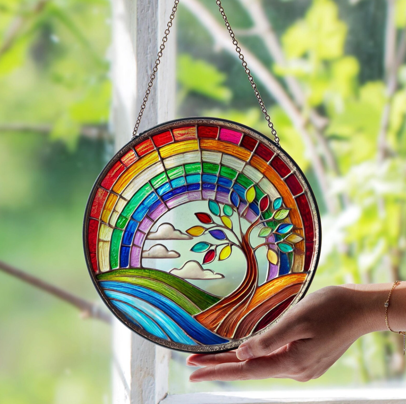 Rainbow Tree of Life Mosaic Glass Suncatcher