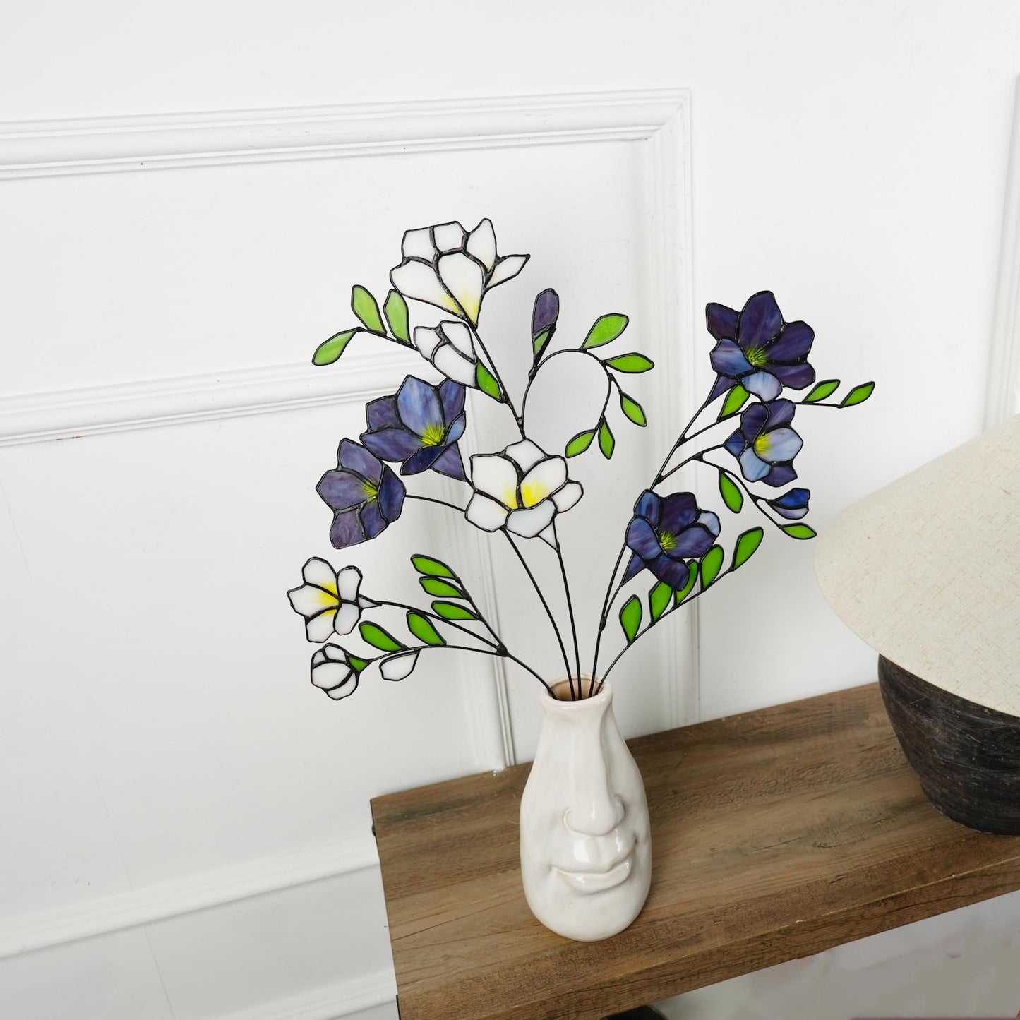 Stained Glass Freesia Stems – White & Purple