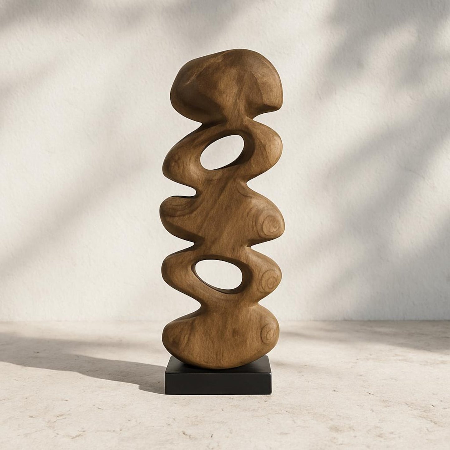 Abstract Wood Sculpture with Black Base
