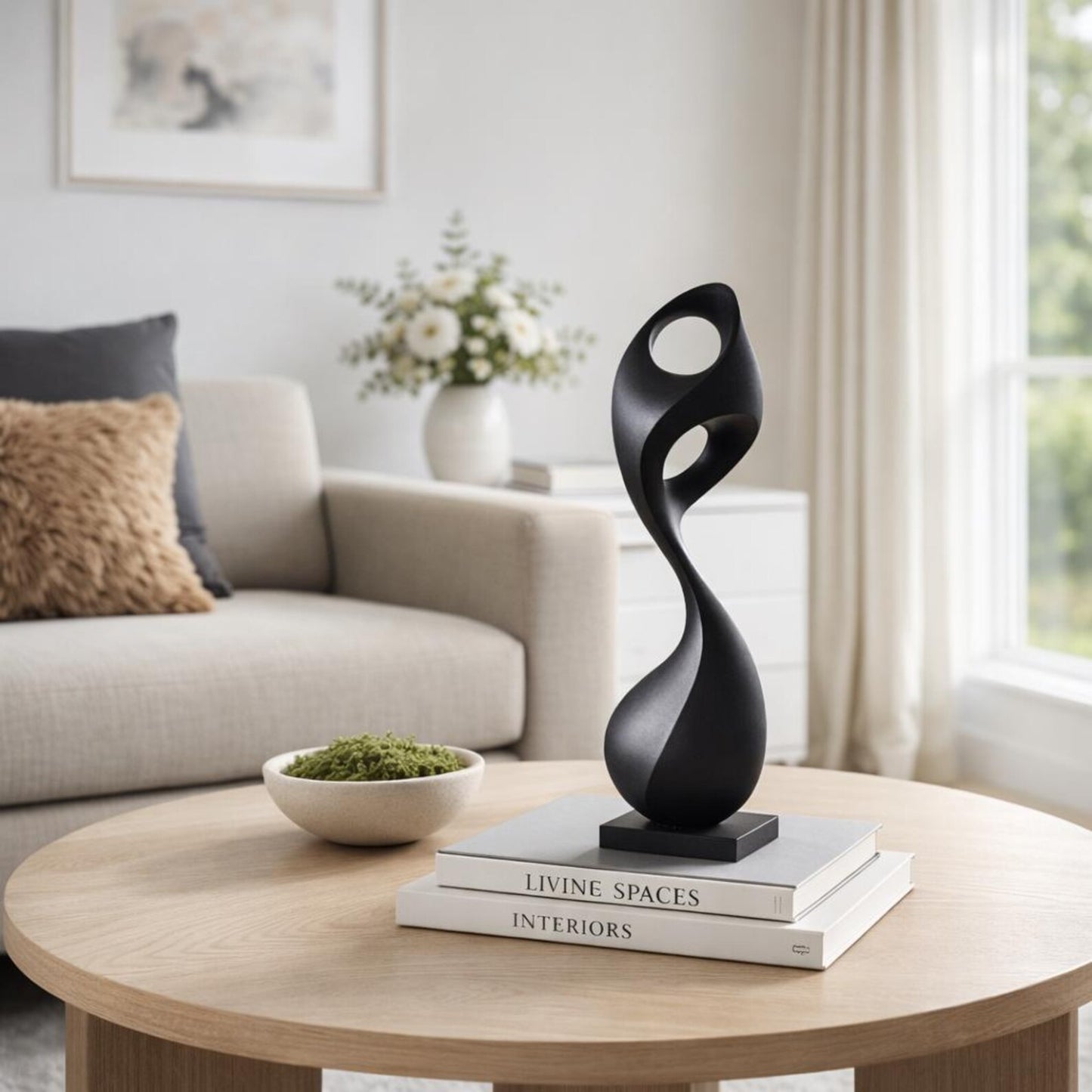 Abstract Fluid Wood Sculpture, Matte Black