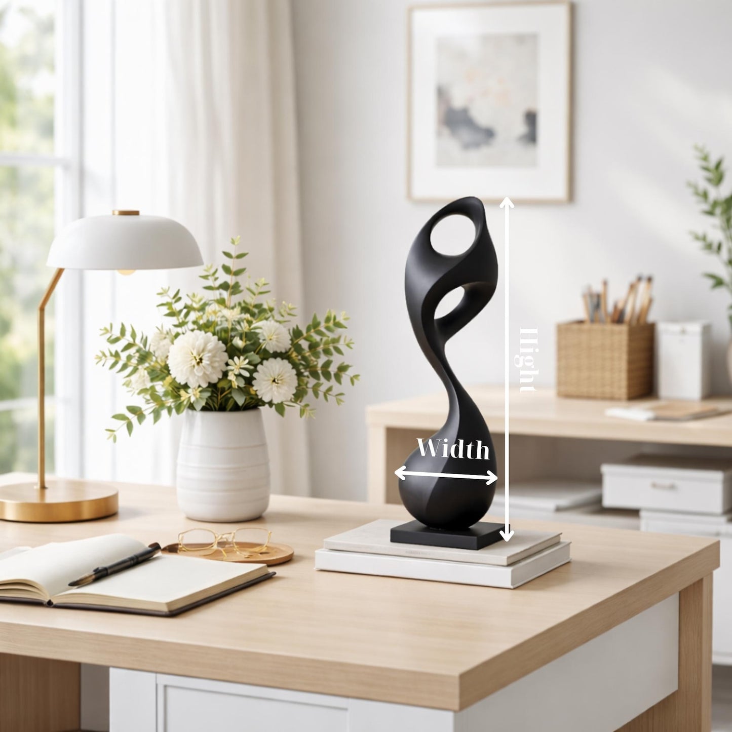 Abstract Fluid Wood Sculpture, Matte Black