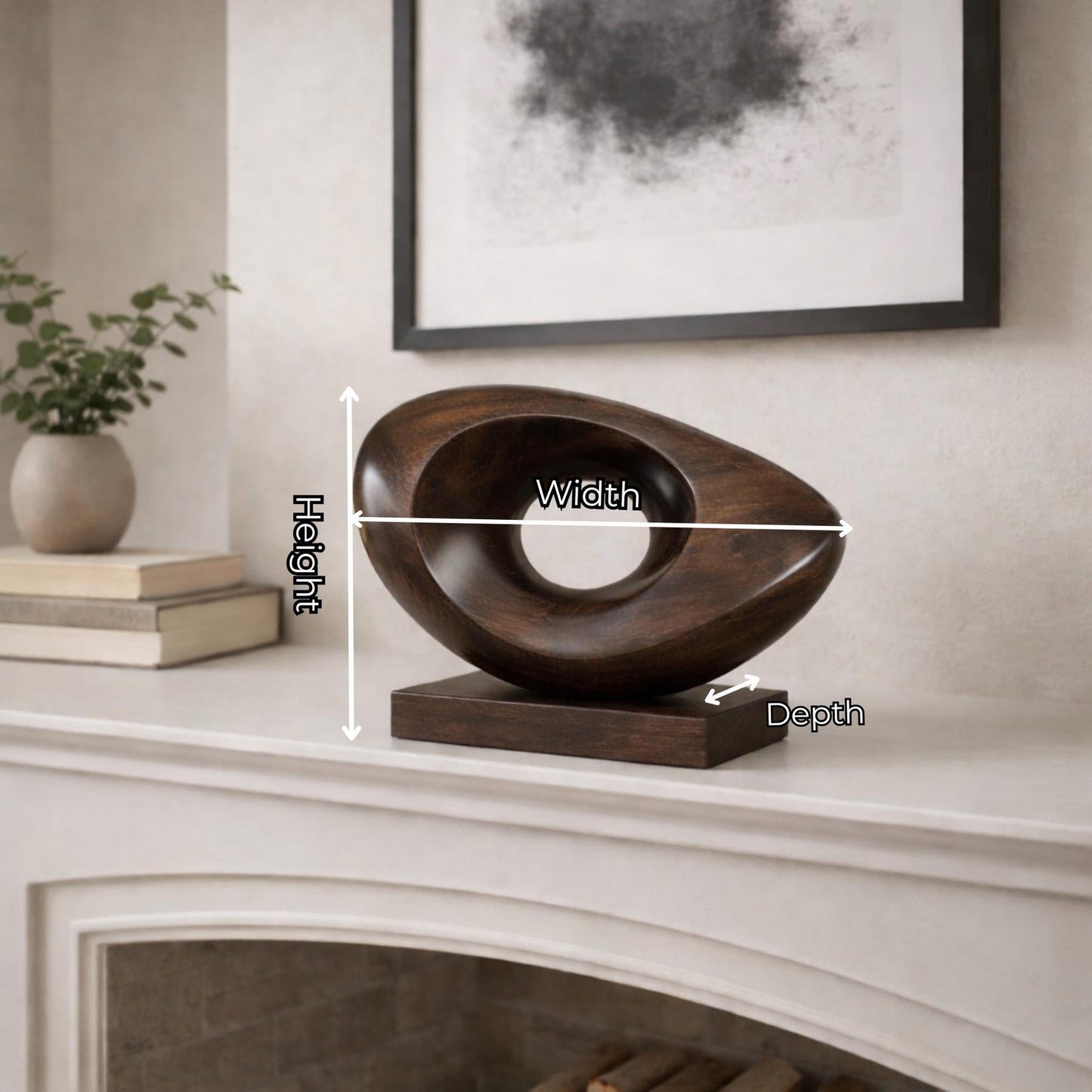 Eye-Form Wood Sculpture on Pedestal Base