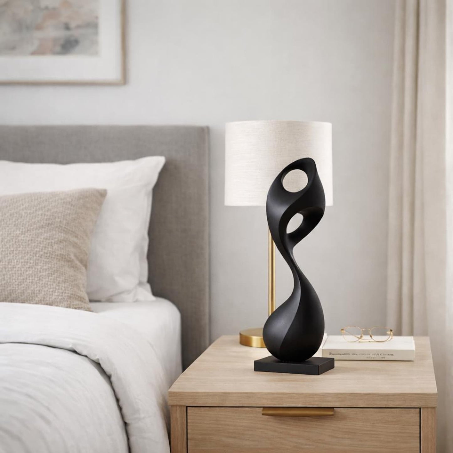 Abstract Fluid Wood Sculpture, Matte Black