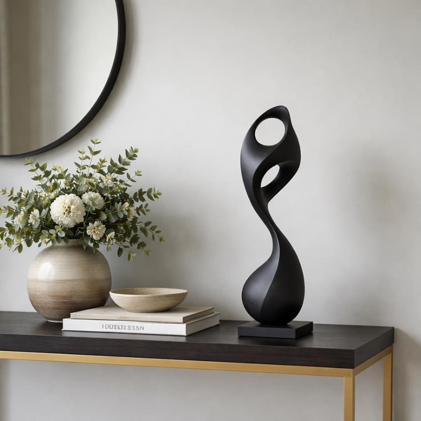 Abstract Fluid Wood Sculpture, Matte Black