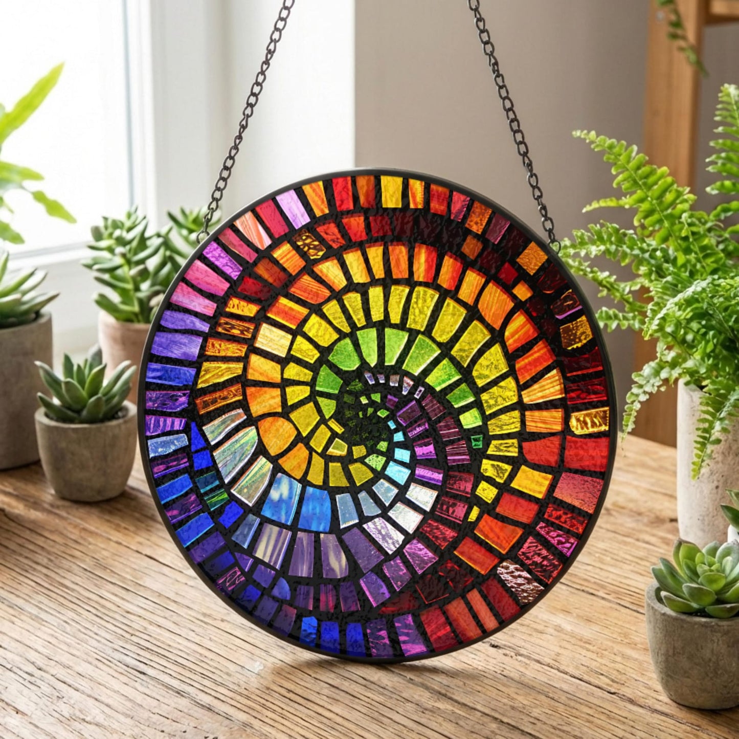Rainbow Spiral Mosaic Glass Suncatcher