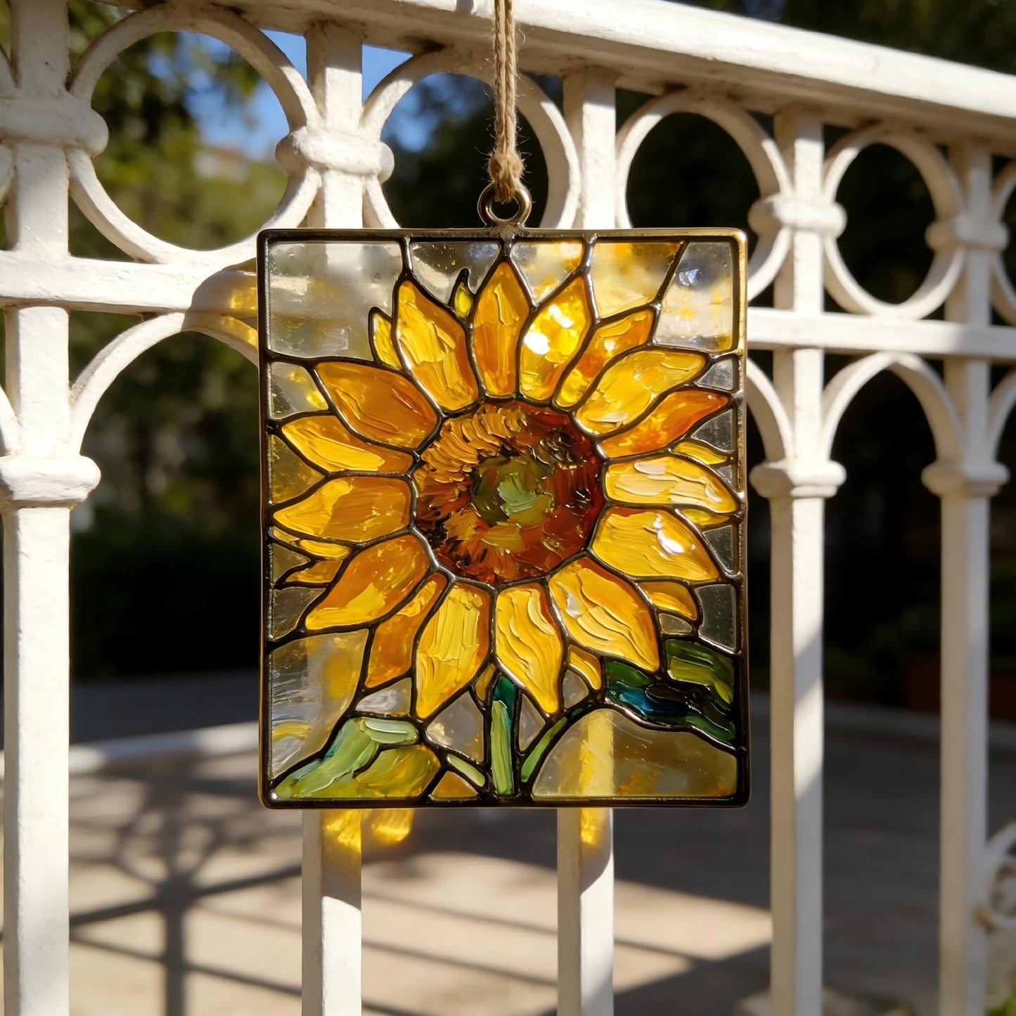 Reverse-Painted Art-Glass Sunflower Panel