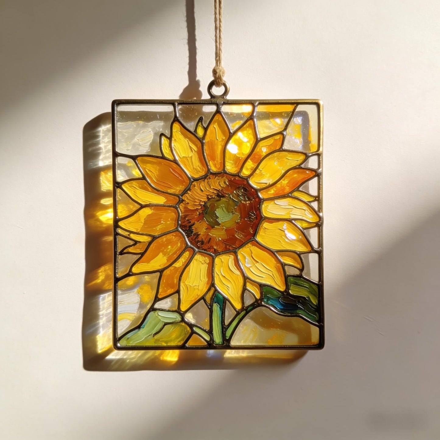 Reverse-Painted Art-Glass Sunflower Panel