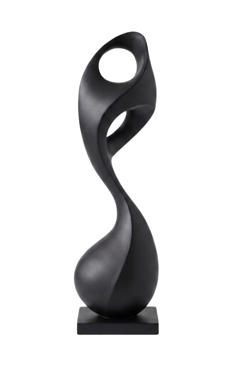 Abstract Fluid Wood Sculpture, Matte Black