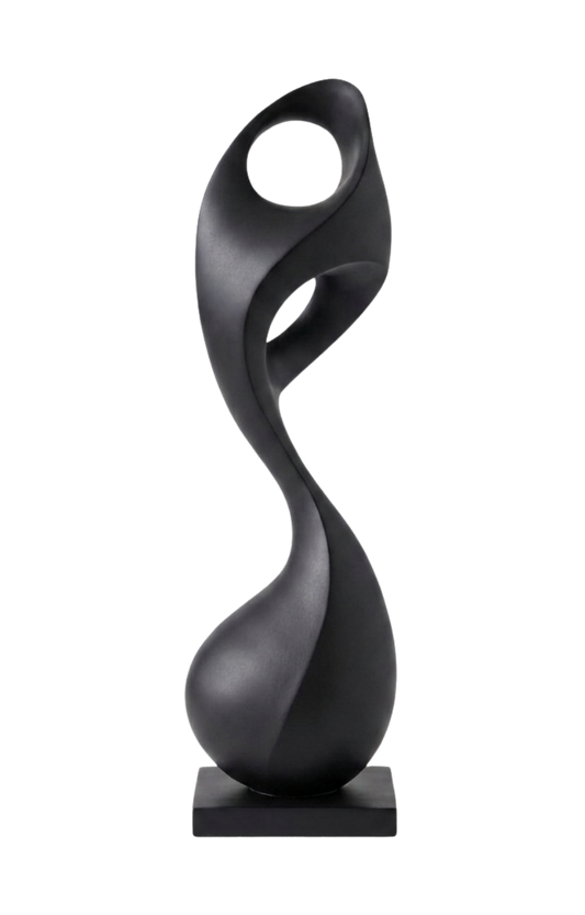 Abstract Fluid Wood Sculpture, Matte Black
