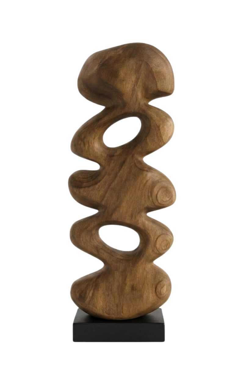 Abstract Wood Sculpture with Black Base