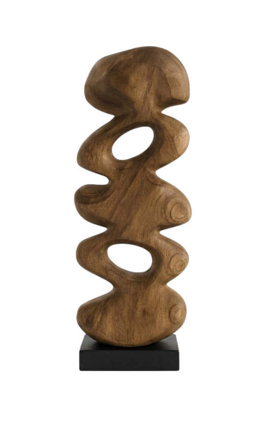 Abstract Wood Sculpture with Black Base