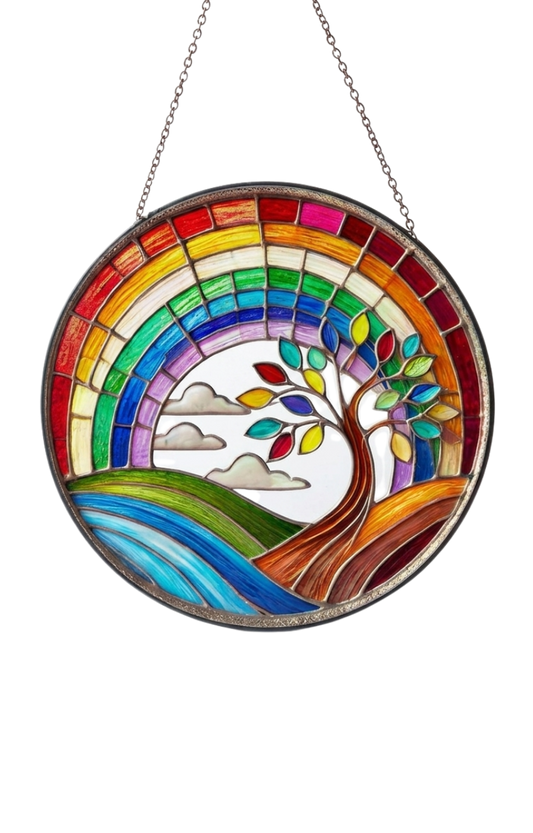 Rainbow Tree of Life Mosaic Glass Suncatcher