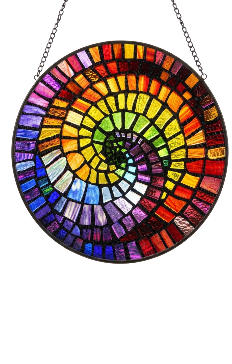Rainbow Spiral Mosaic Glass Suncatcher