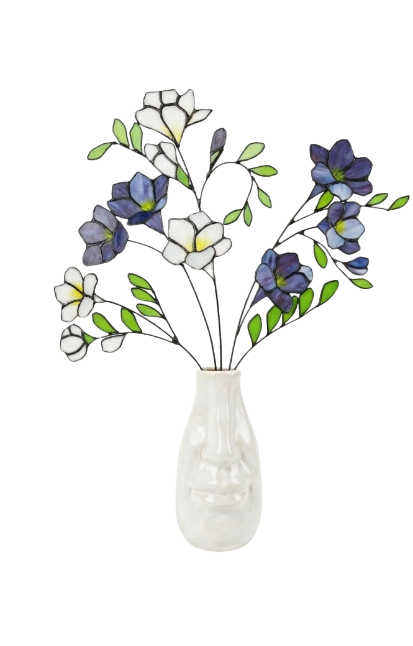 Stained Glass Freesia Stems – White & Purple