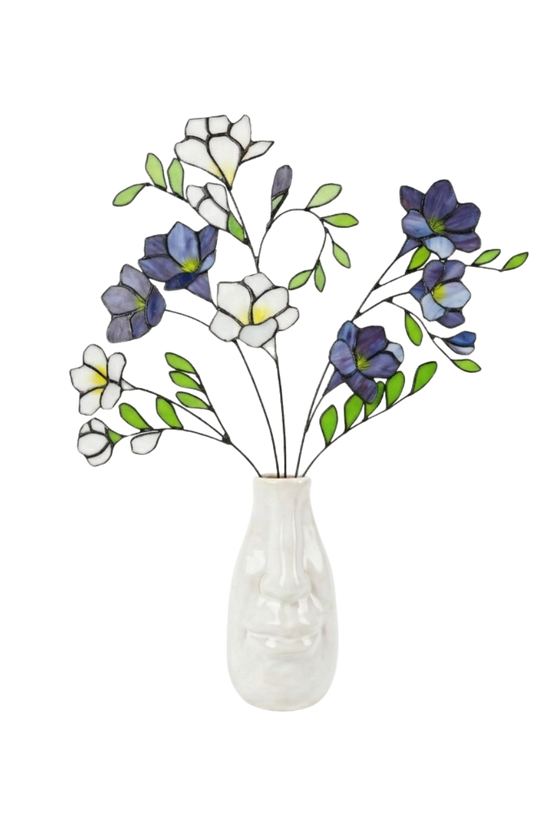 Stained Glass Freesia Stems – White & Purple