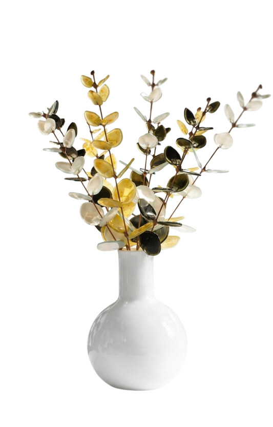 Fused Glass Eucalyptus Stems –  White, Yellow & Dark Olive