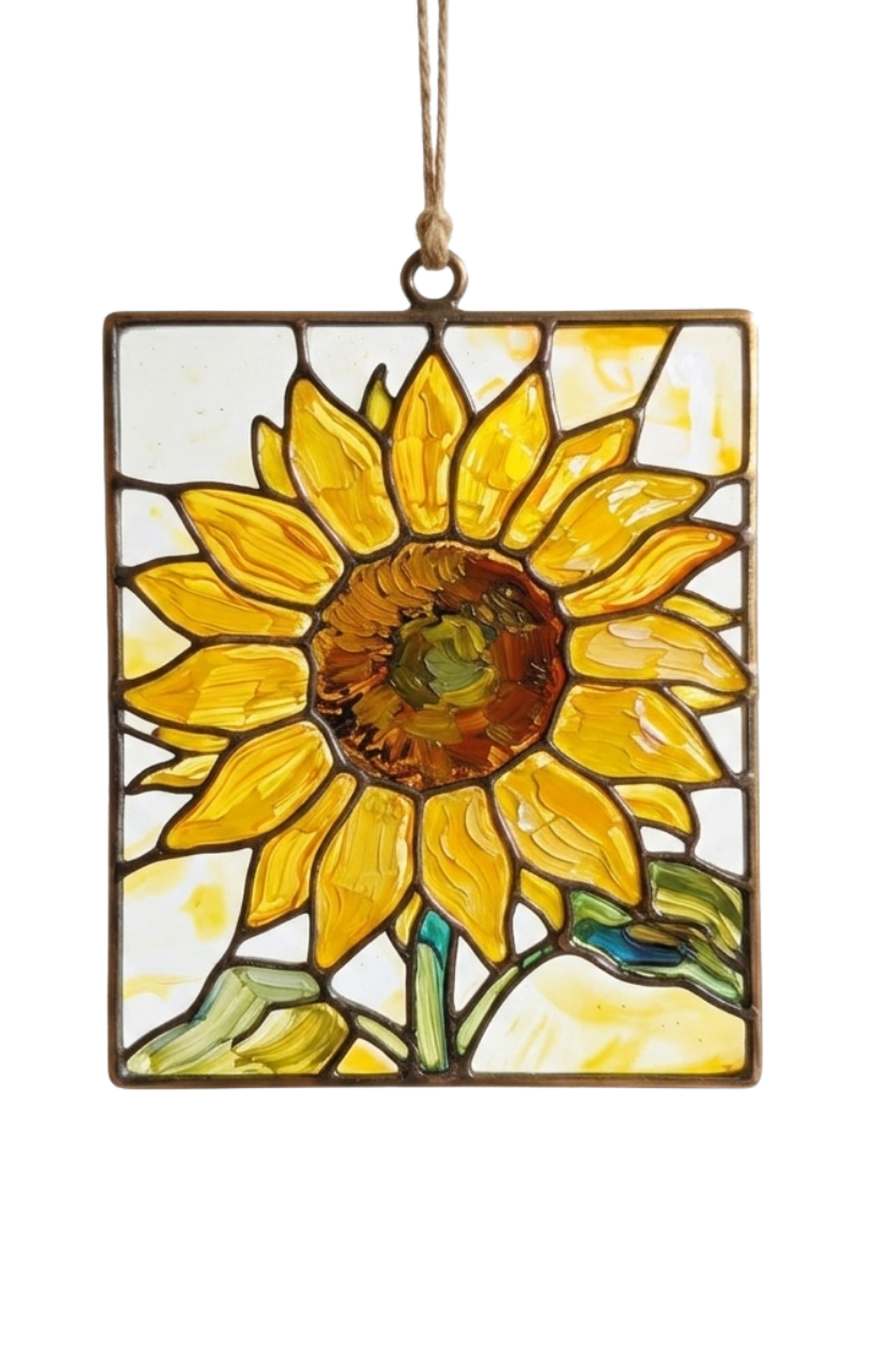 Reverse-Painted Art-Glass Sunflower Panel