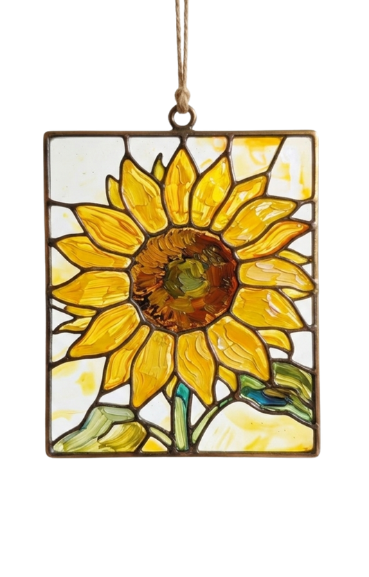 Reverse-Painted Art-Glass Sunflower Panel