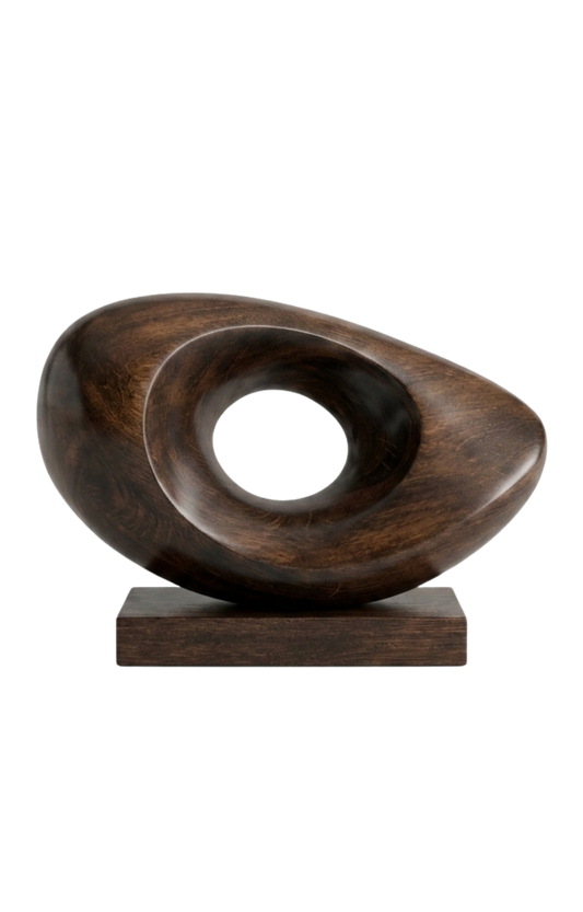 Eye-Form Wood Sculpture on Pedestal Base